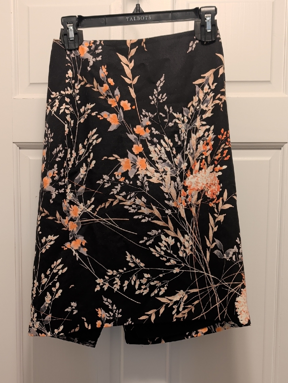 Talbots Black A-Line Skirt with Peach and Cream Floral Print